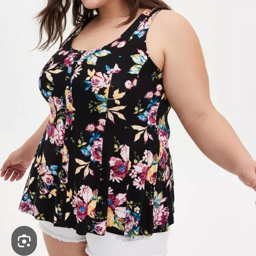 Torrid Black Floral Fitted Sleeveless Tank Top